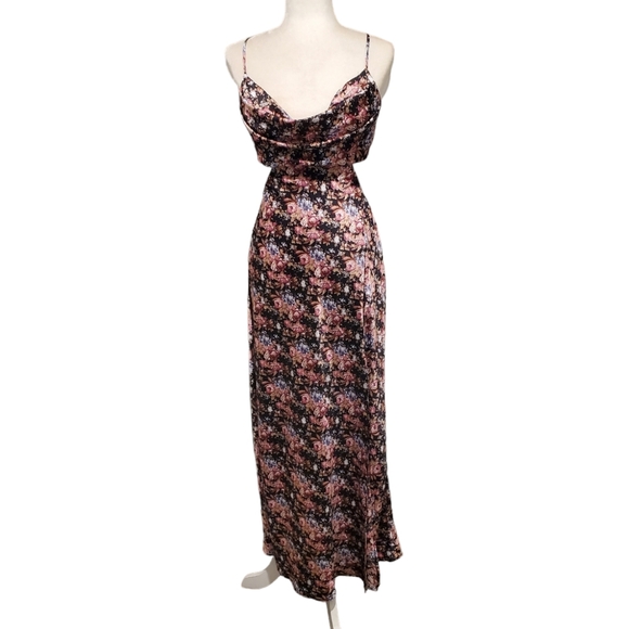 Mable Cut Out Dress Womens Size Large Multi Floral Cowl Neck Backless Maxi Dress - Picture 2 of 16